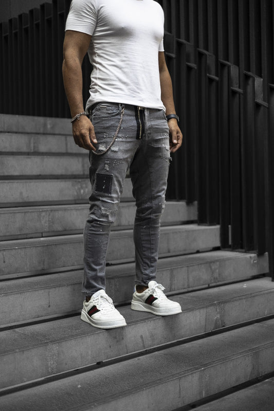 Black Island - Gray patched jeans + design slip